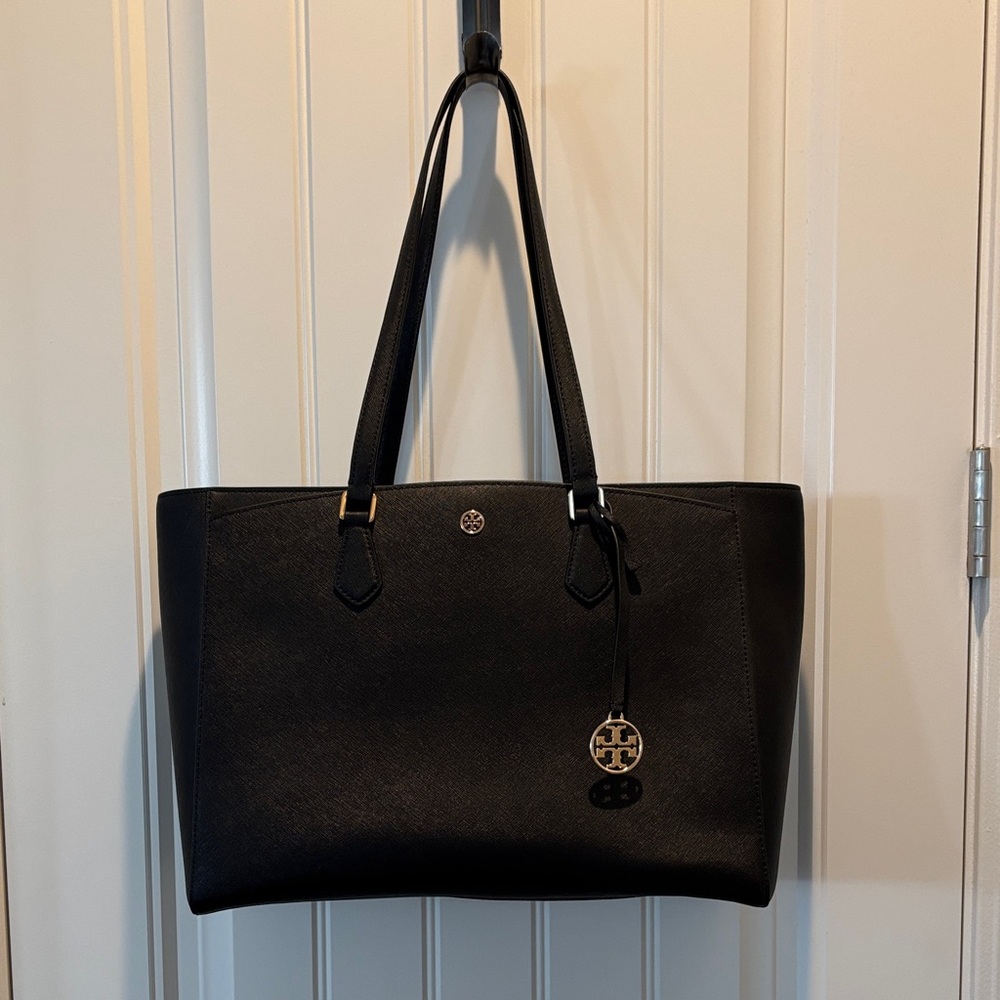 Tory Burch Robinson Black Tote Bag with Gold Accents Large